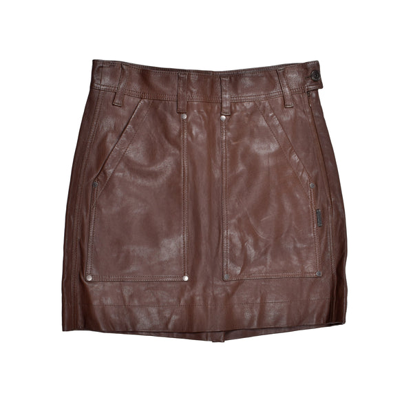 Brunello Cucinelli Womens Brown Leather Mini Skirt