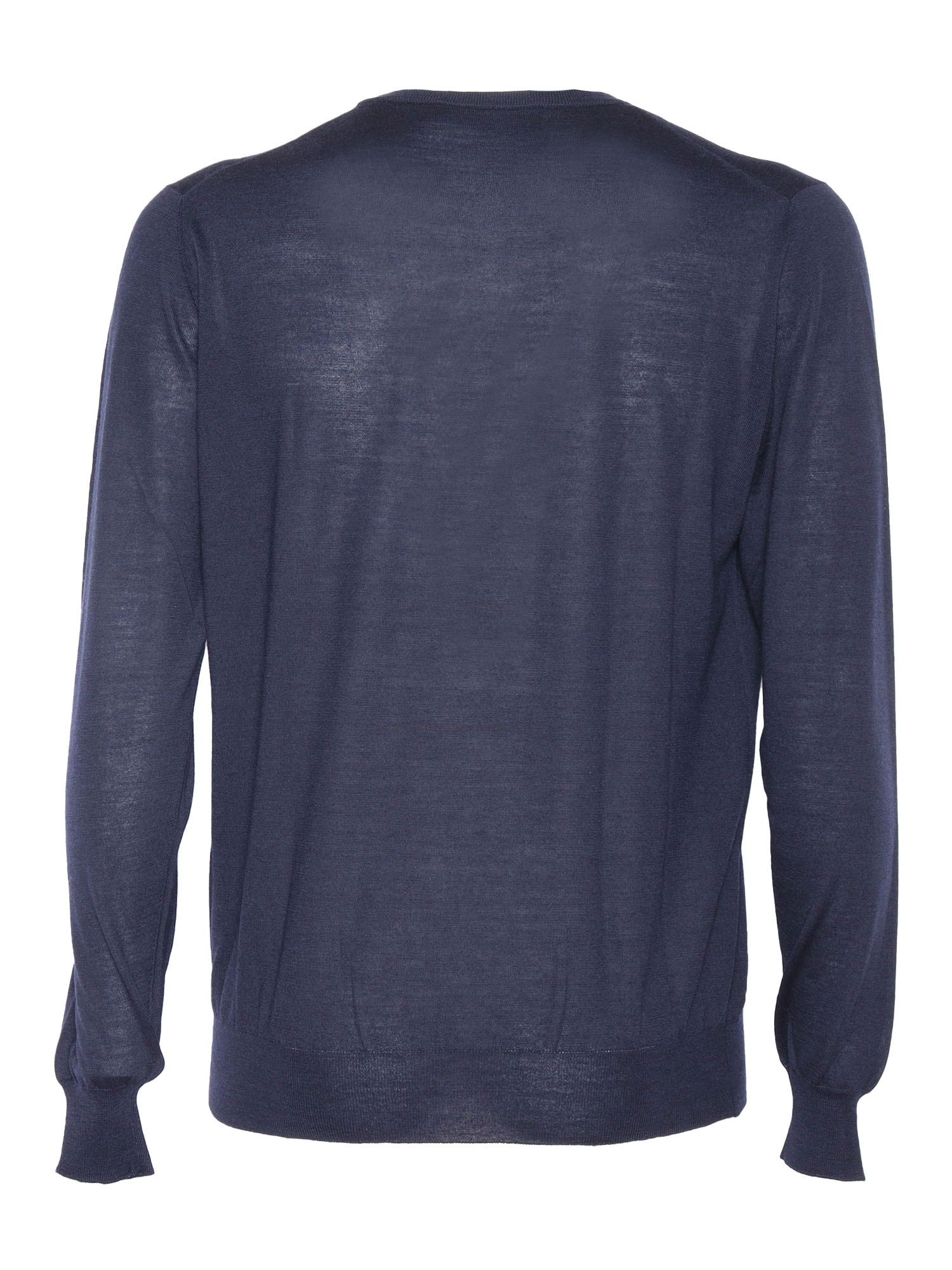 LS CREW NECK SWEATER Blue Virgin Wool Silk Cashmere Crewneck