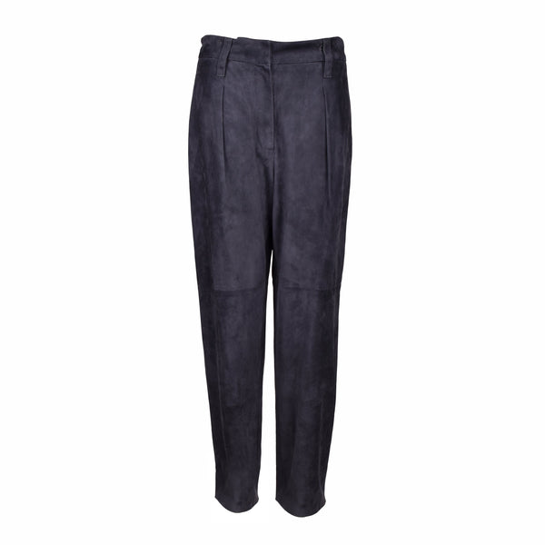 Brunello Cucinelli Womens Dark Purple Suede Trousers