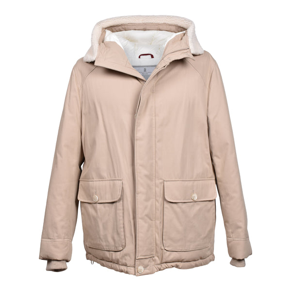 Brunello Cucinelli Mens Sand Quilted Parka Jacket Tan Clothing