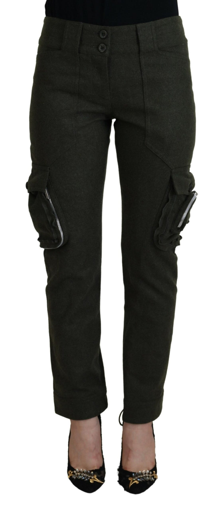 Ermanno Scervino 80% Wool 20% Nylon cargo pants in green