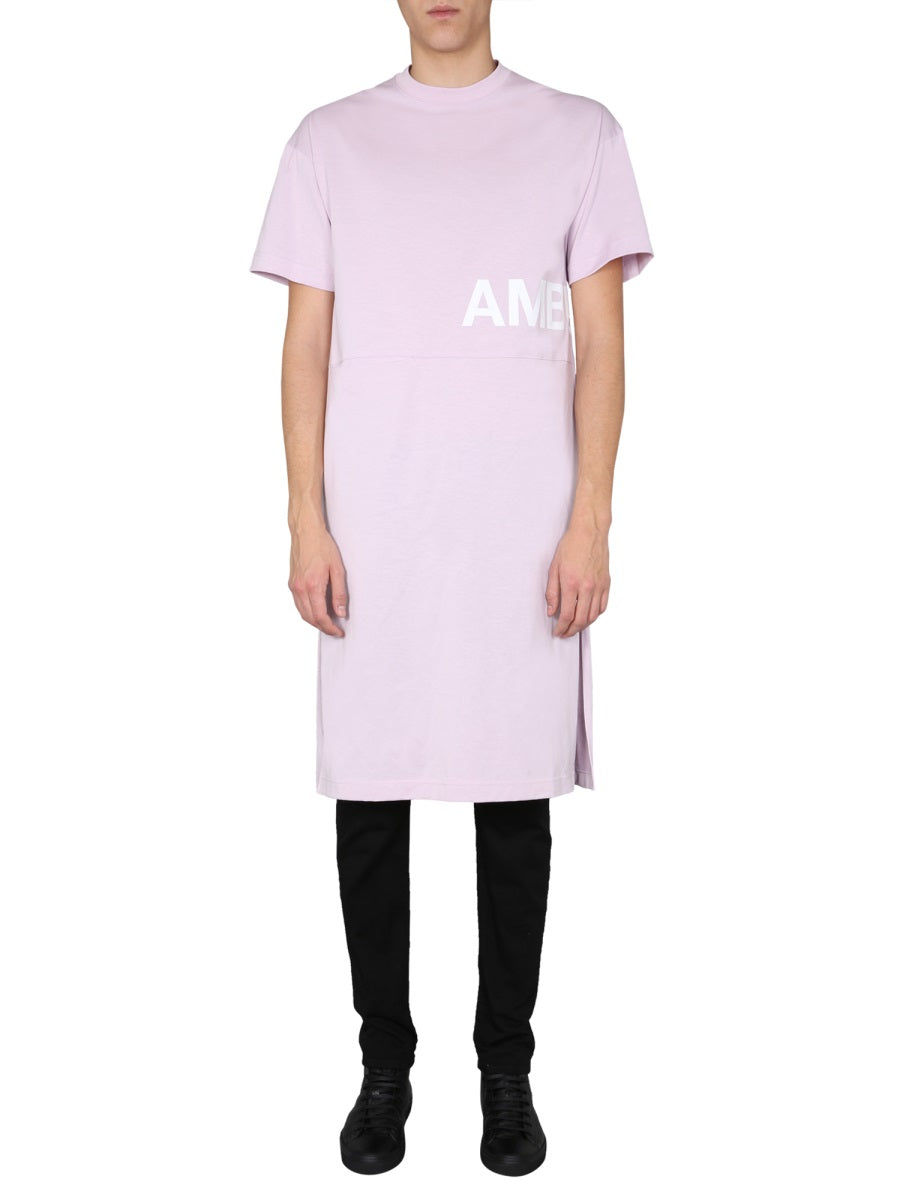 Round Neck Dress With Logo Print Pink Cotton