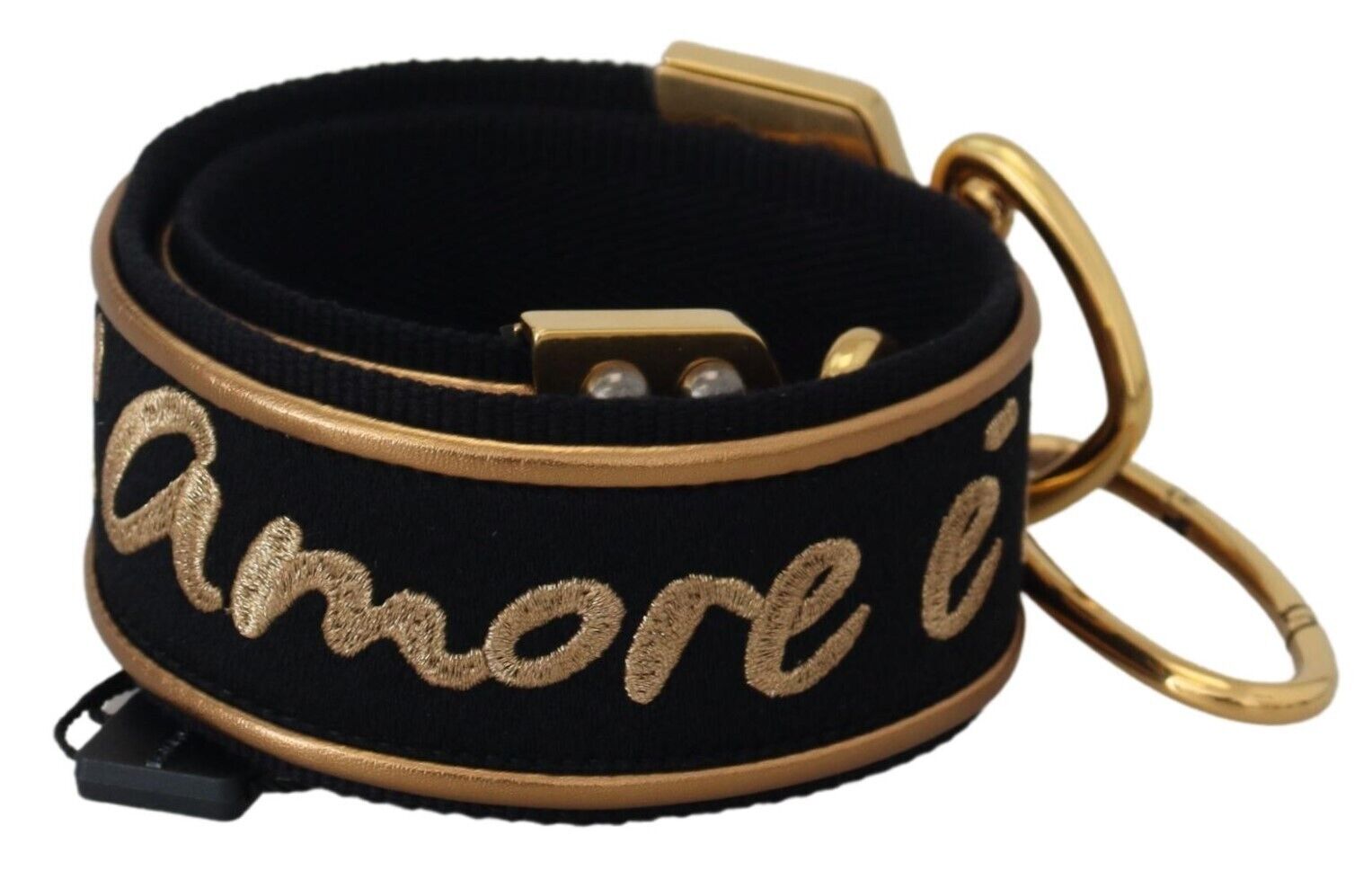 Black Gold Logo Print Brass Bag Shoulder Strap Polyester