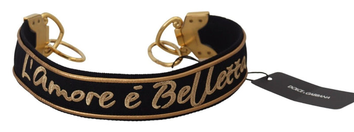 Black Gold Logo Print Brass Bag Shoulder Strap Polyester