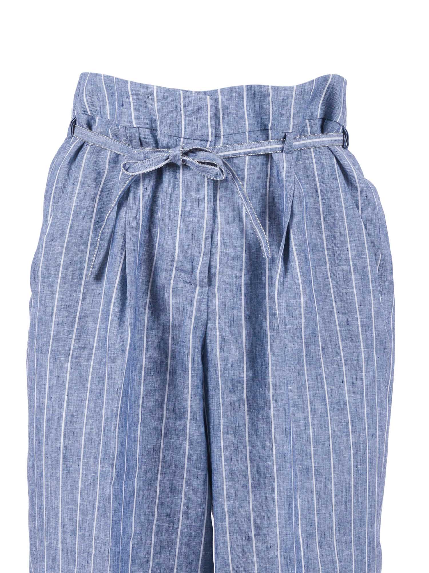 Woman Trousers Blue Linen Fabric 2 Acetate Cupro Pant