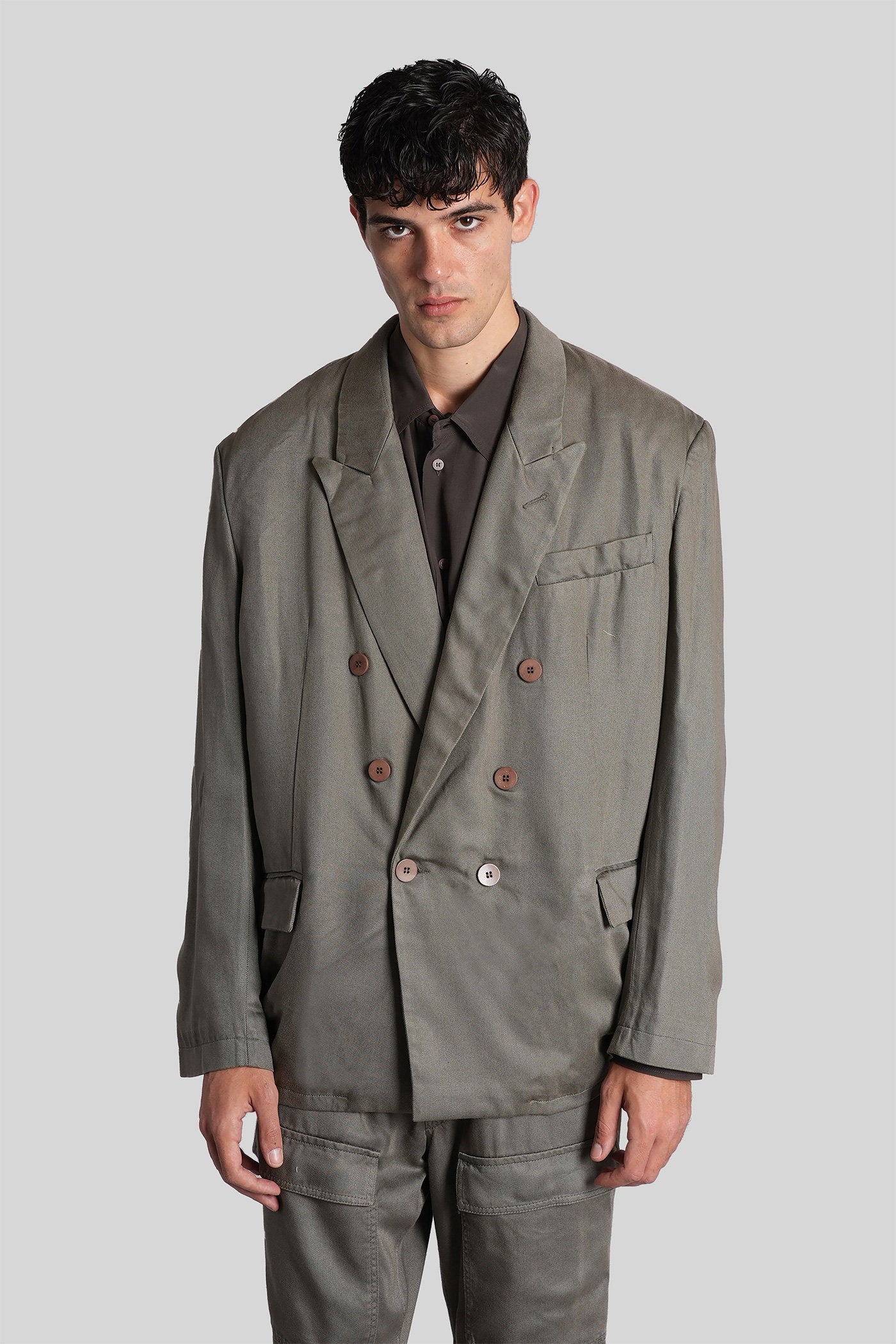 Casual jacket in green wool and polyester Abbigliamento