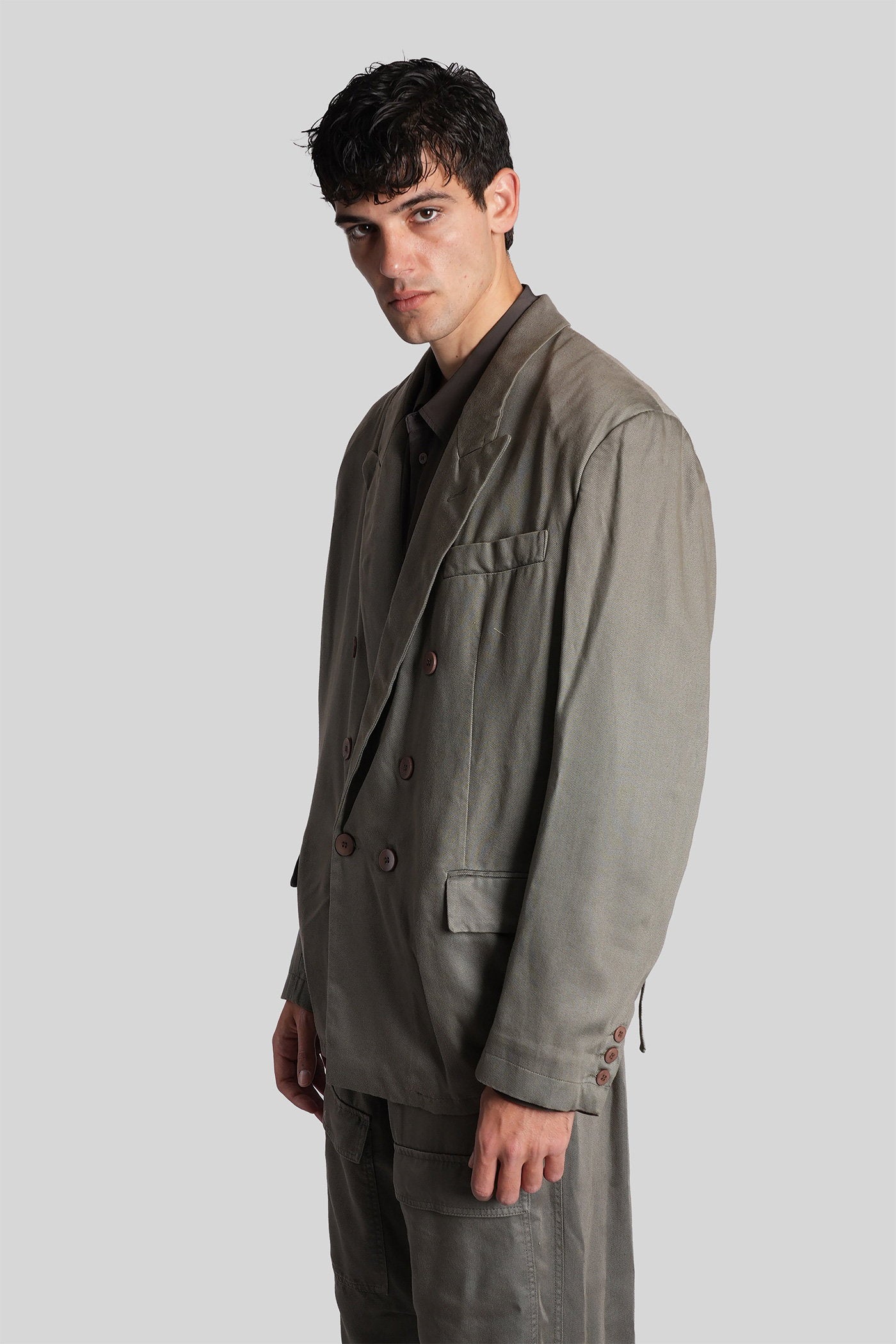 Casual jacket in green wool and polyester Abbigliamento