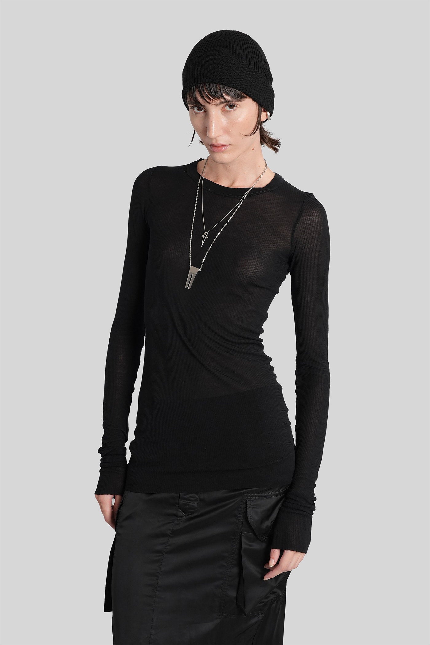 Rib ls t T-Shirt in black viscose Abbigliamento