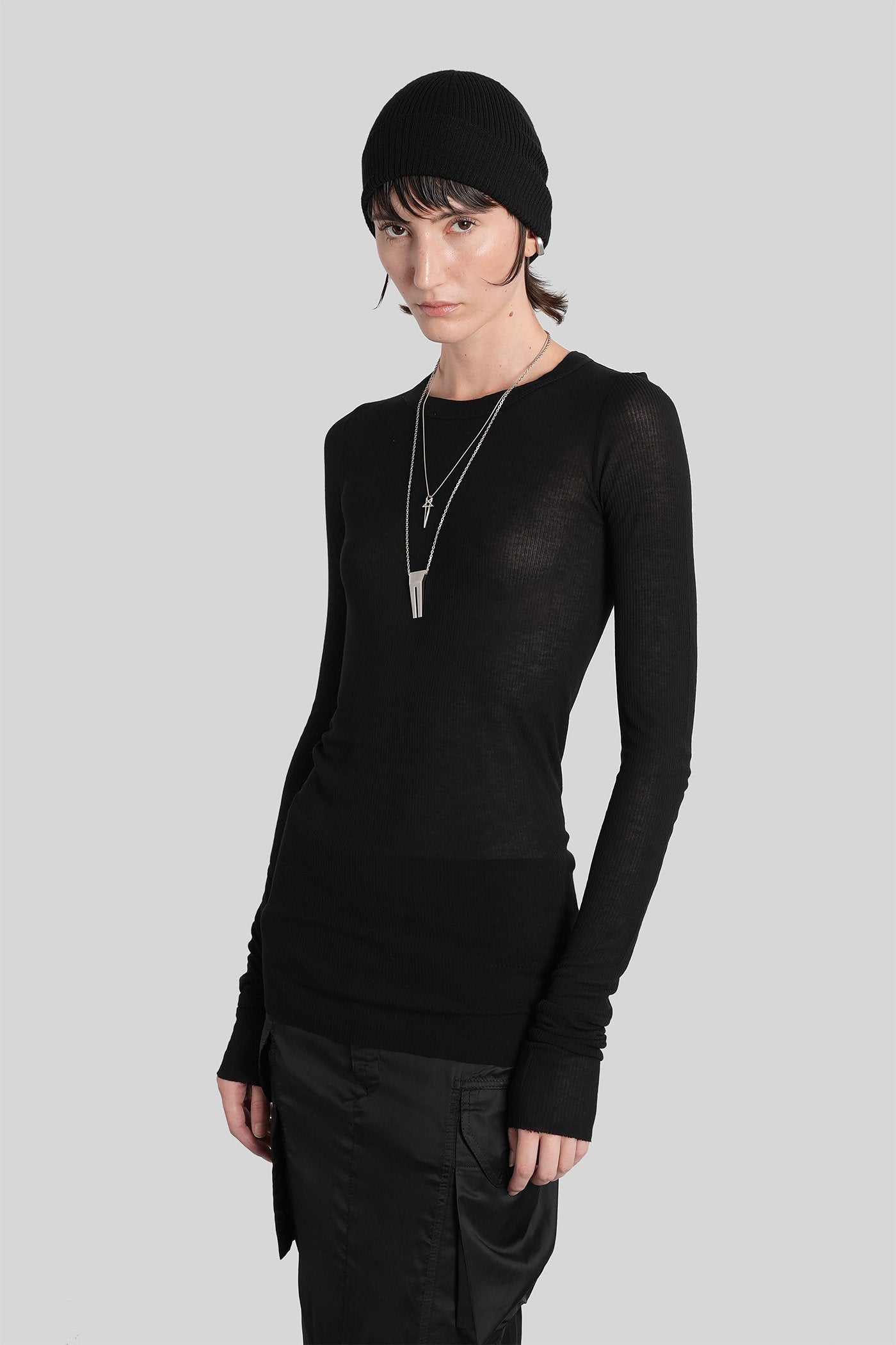 Rib ls t T-Shirt in black viscose Abbigliamento