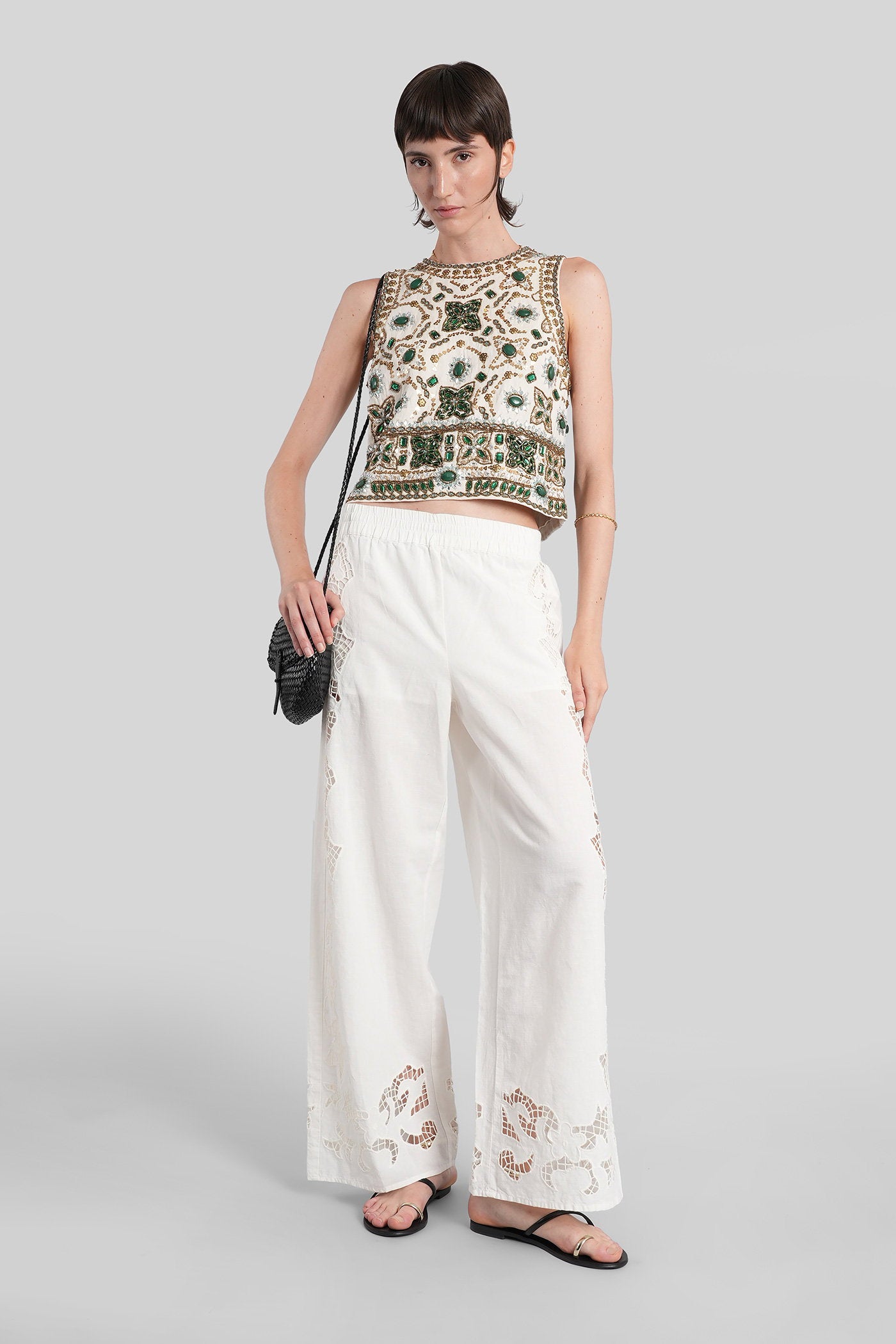 Tanya Pants in white cotton Abbigliamento