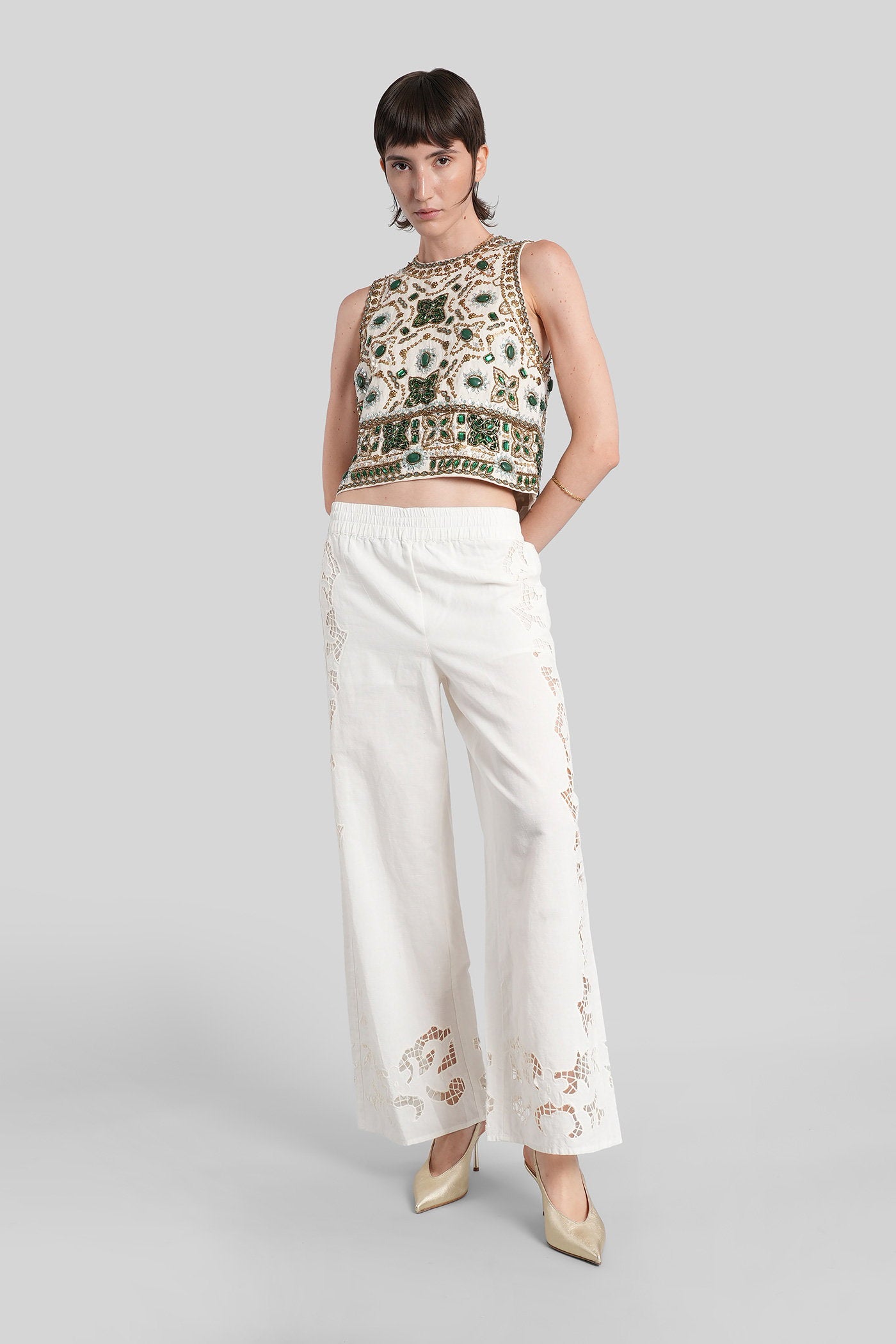Tanya Pants in white cotton Abbigliamento