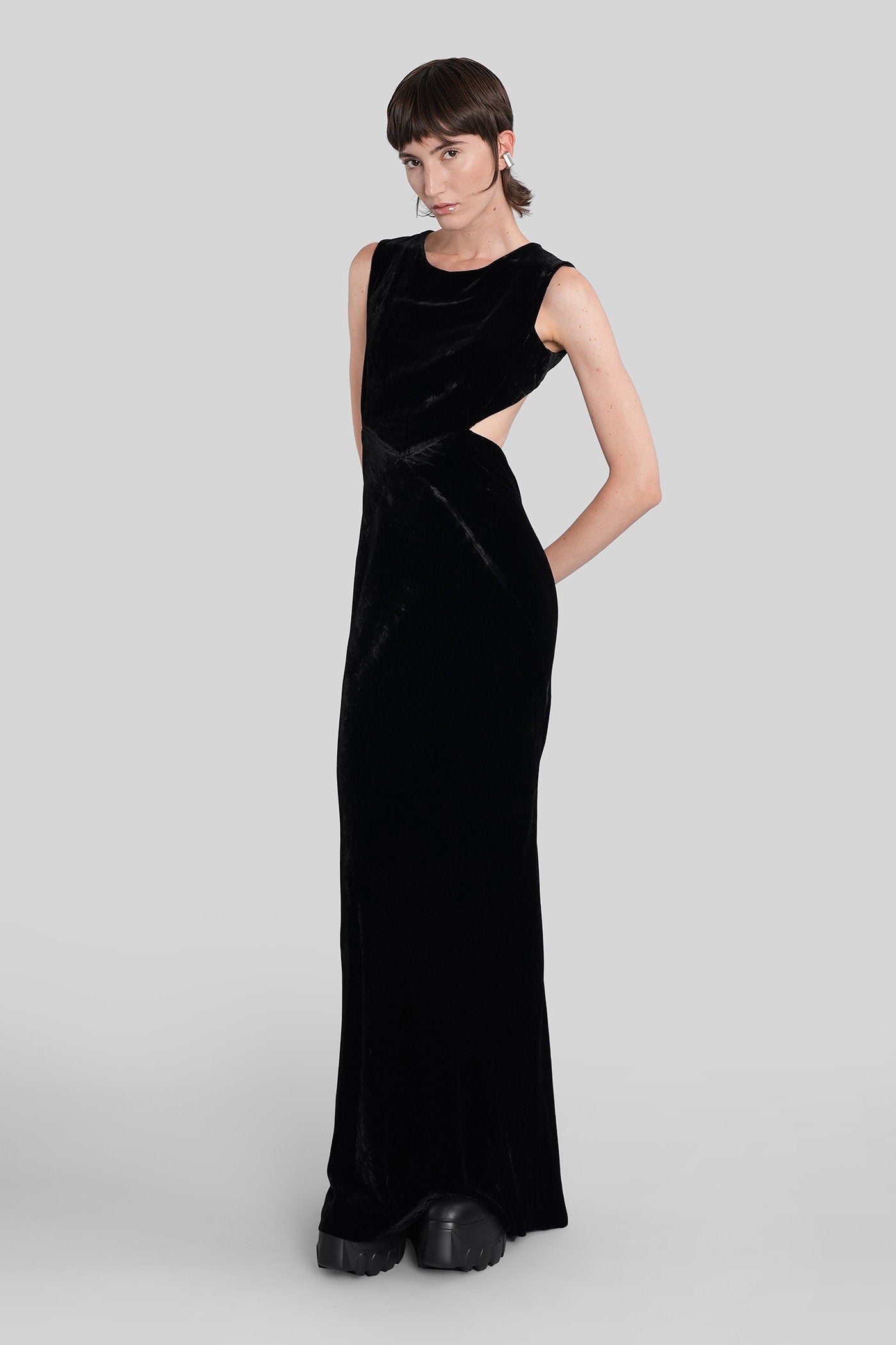 Open back gown Long dress in black viscose Abbigliamento
