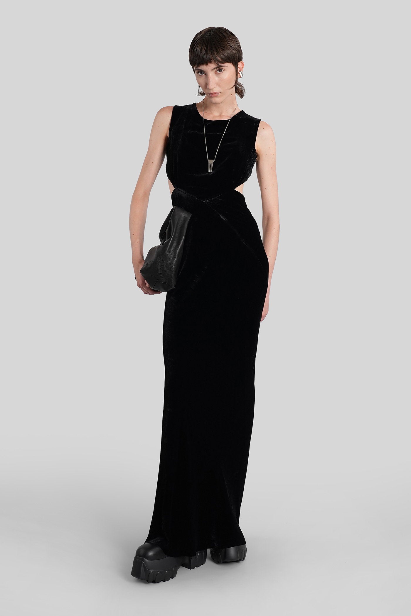 Open back gown Long dress in black viscose Abbigliamento