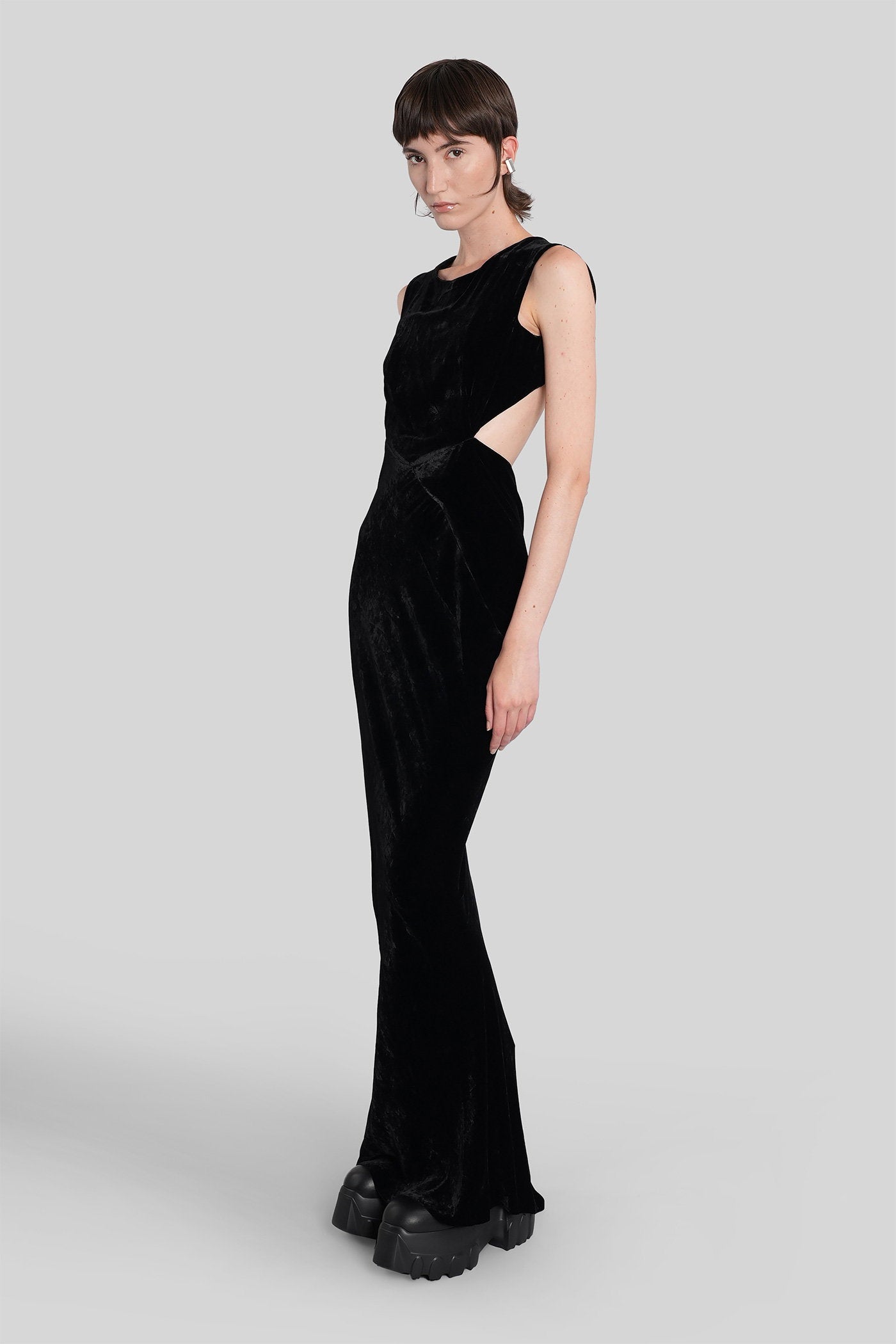 Open back gown Long dress in black viscose Abbigliamento