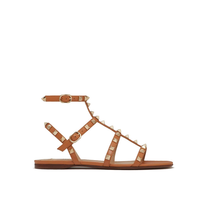 Garavani Rockstud Flat Sandals Brown Leather