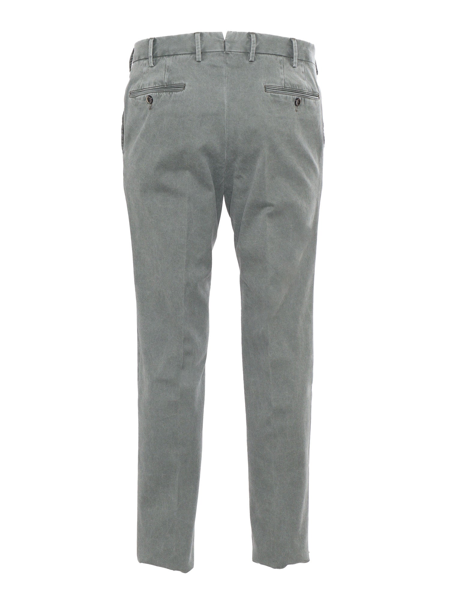 Slim, Flat Front, Diagonal Pockets Green Cotton Elastane Pant