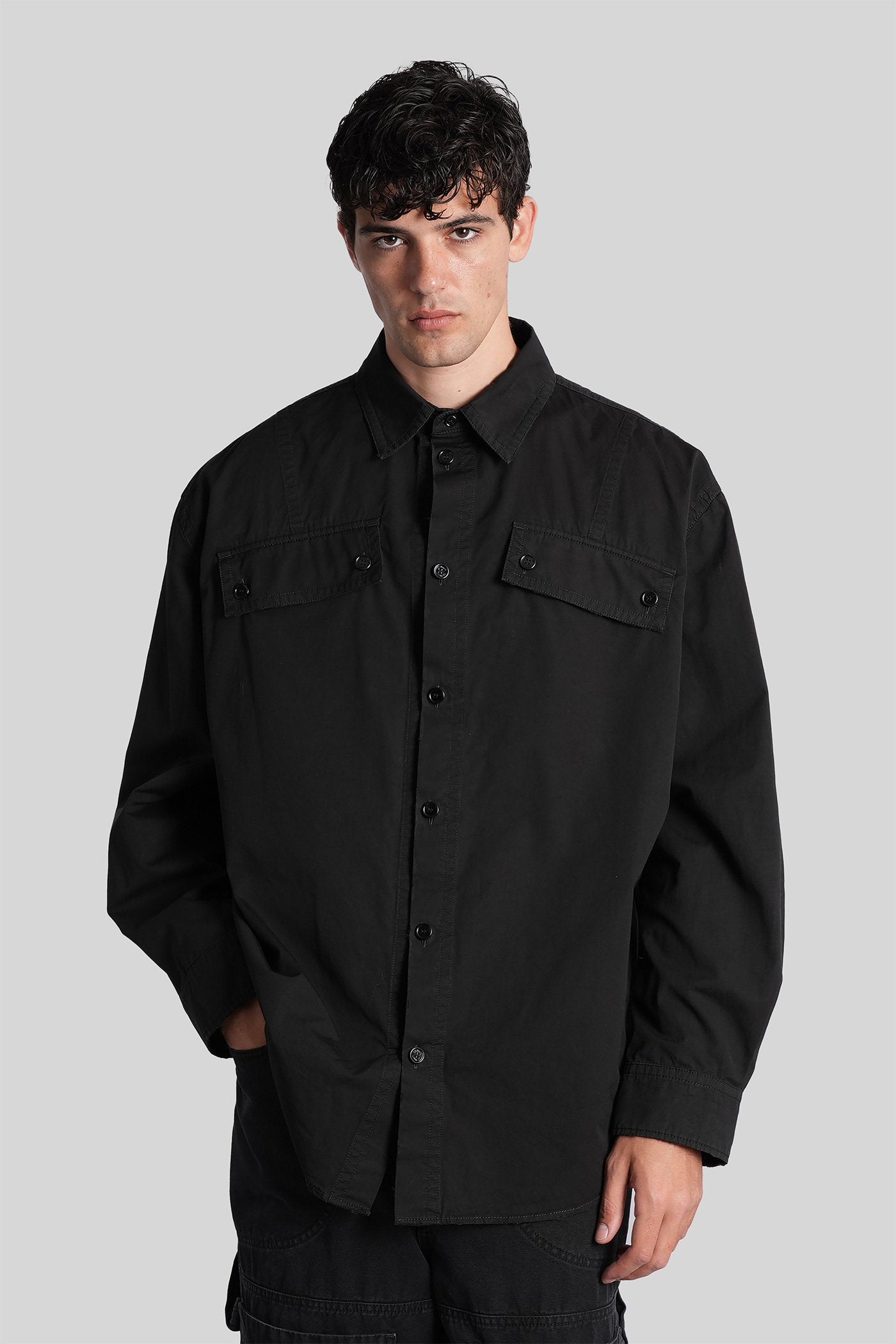 Shirt in black cotton Abbigliamento