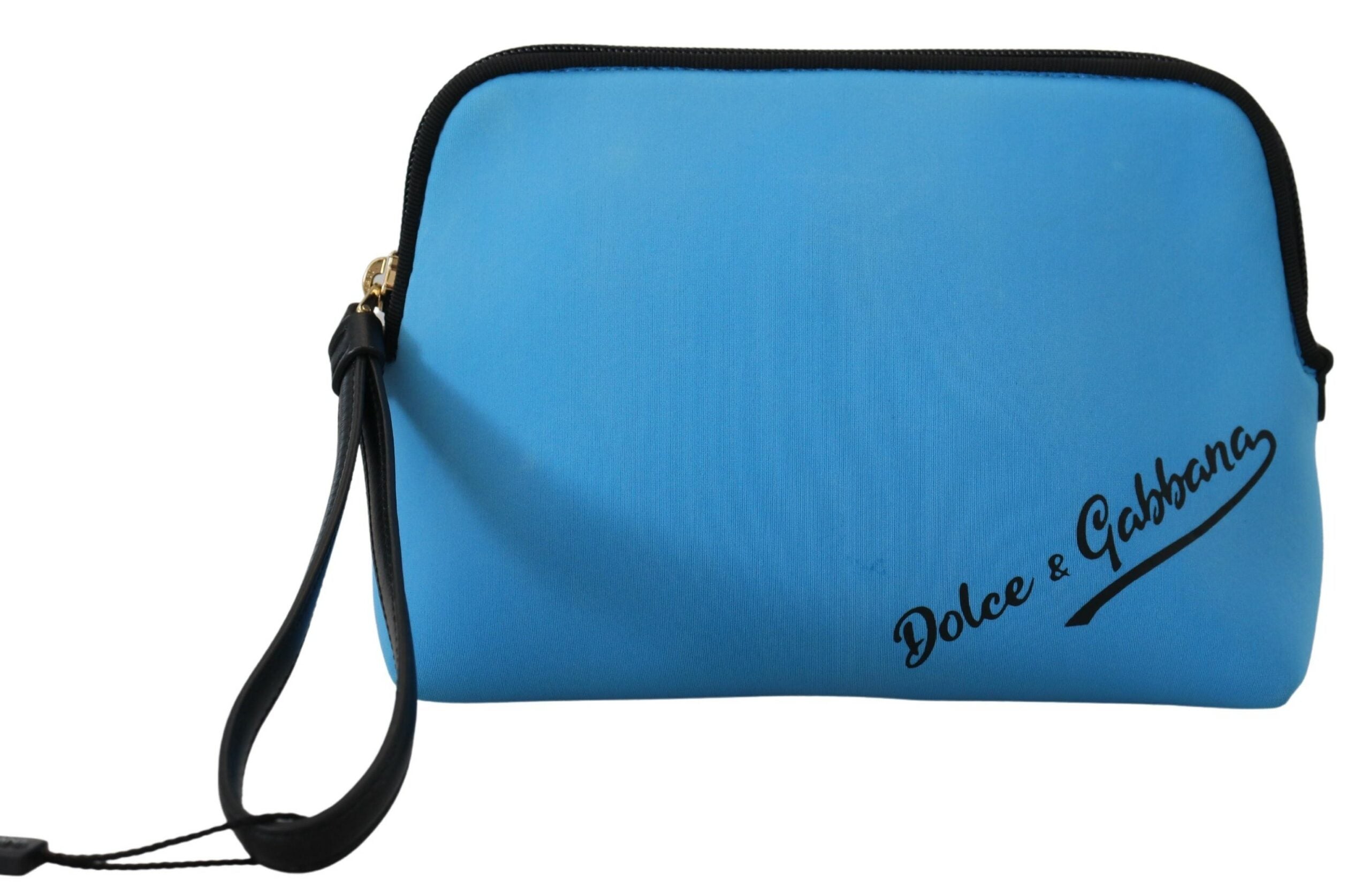 Blue Logo Print Hand Pouch Leopard Toiletry Bag Polyamide