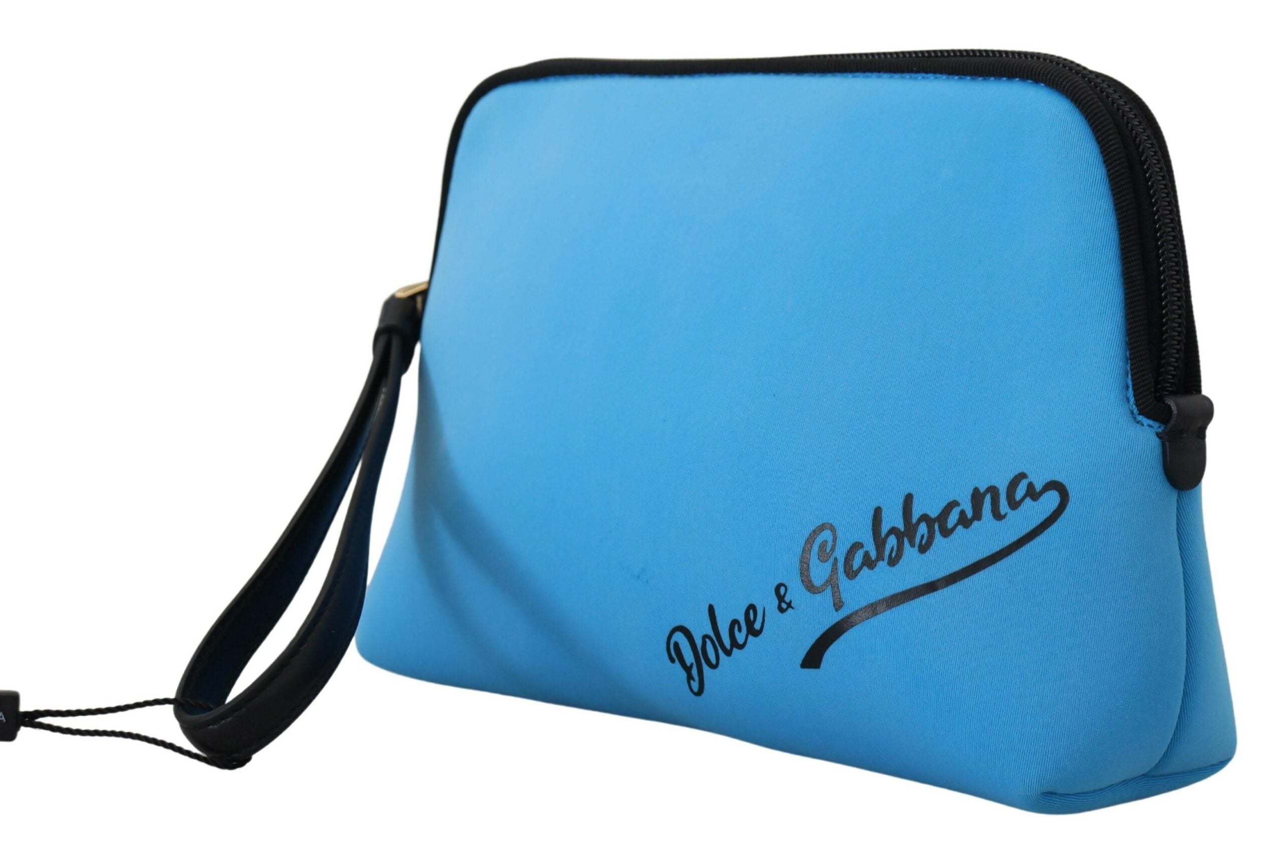 Blue Logo Print Hand Pouch Leopard Toiletry Bag Polyamide