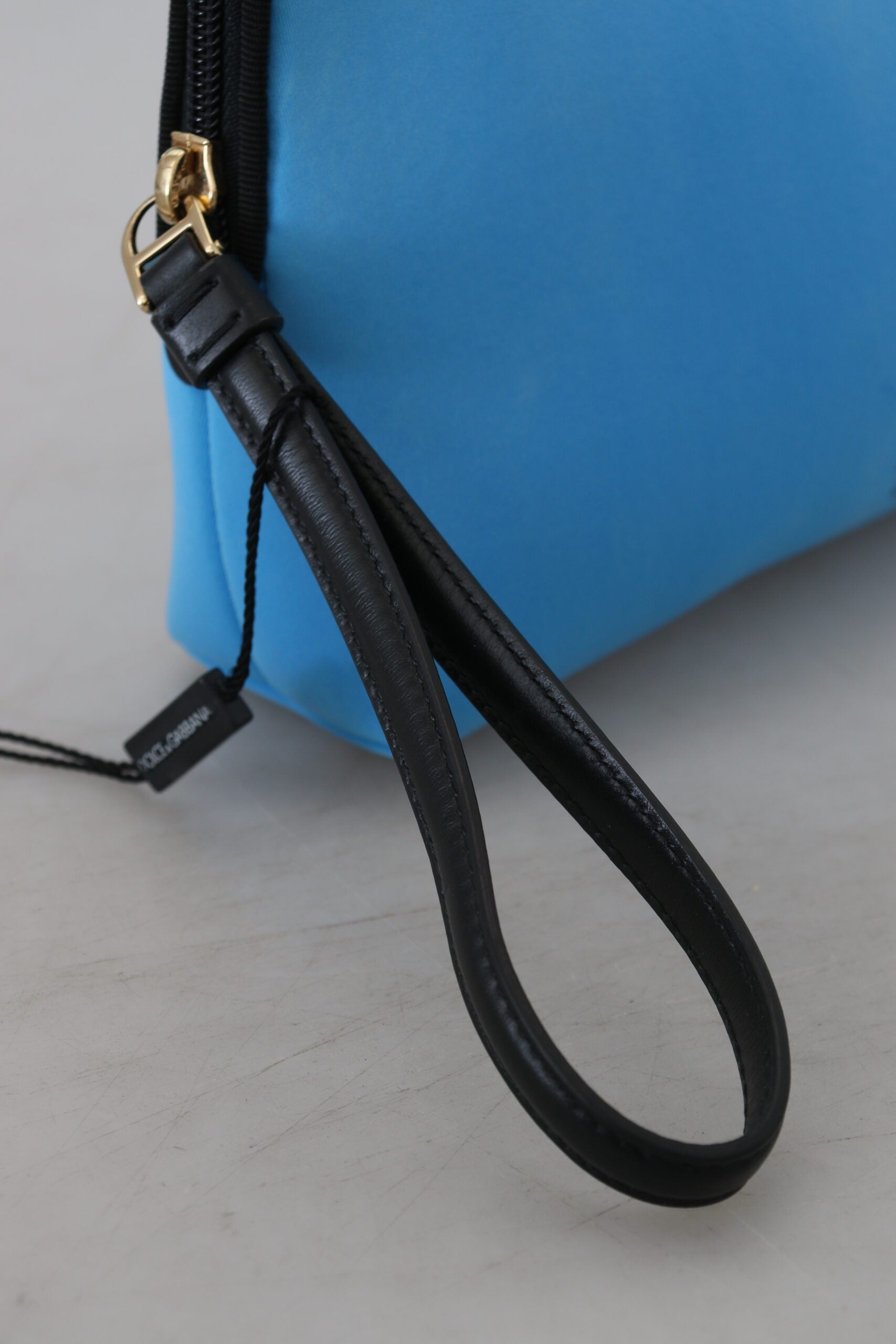Blue Logo Print Hand Pouch Leopard Toiletry Bag Polyamide