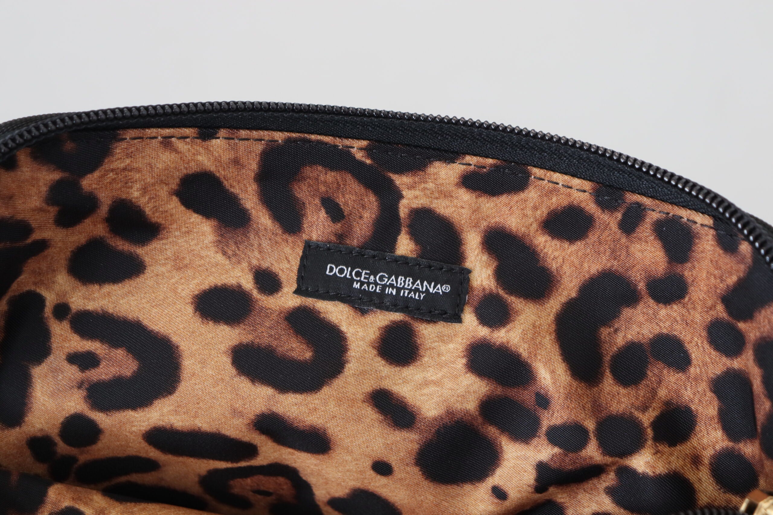 Blue Logo Print Hand Pouch Leopard Toiletry Bag Polyamide