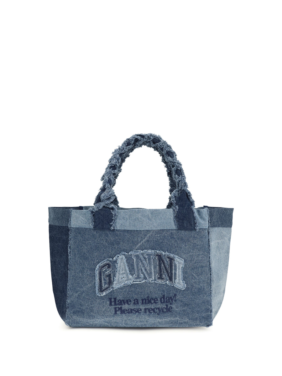 Ganni 100% Cotton shoulder bag in blue
