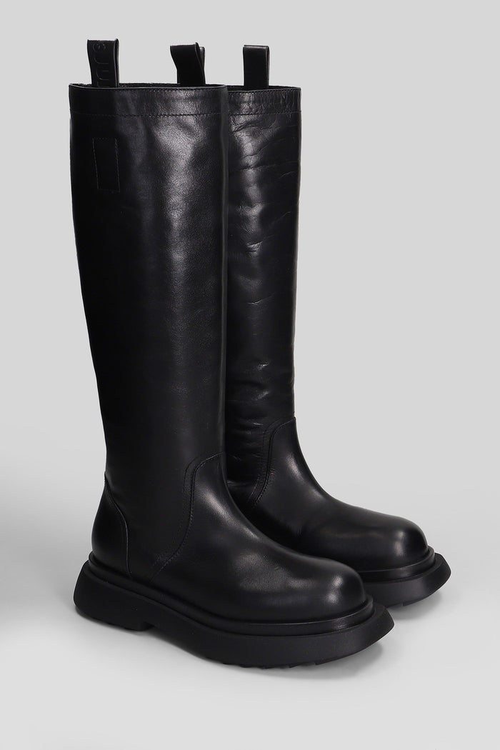 Genny 010 Low Heels Boots In Black Leather Scarpe