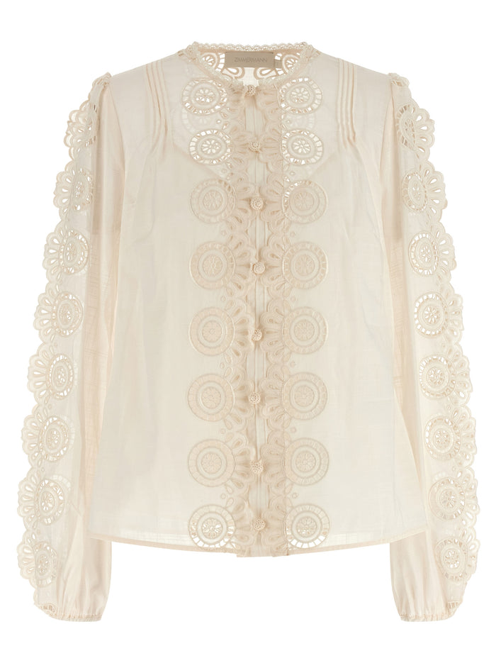 Lucky embroidered blouse White Cotton Shirt