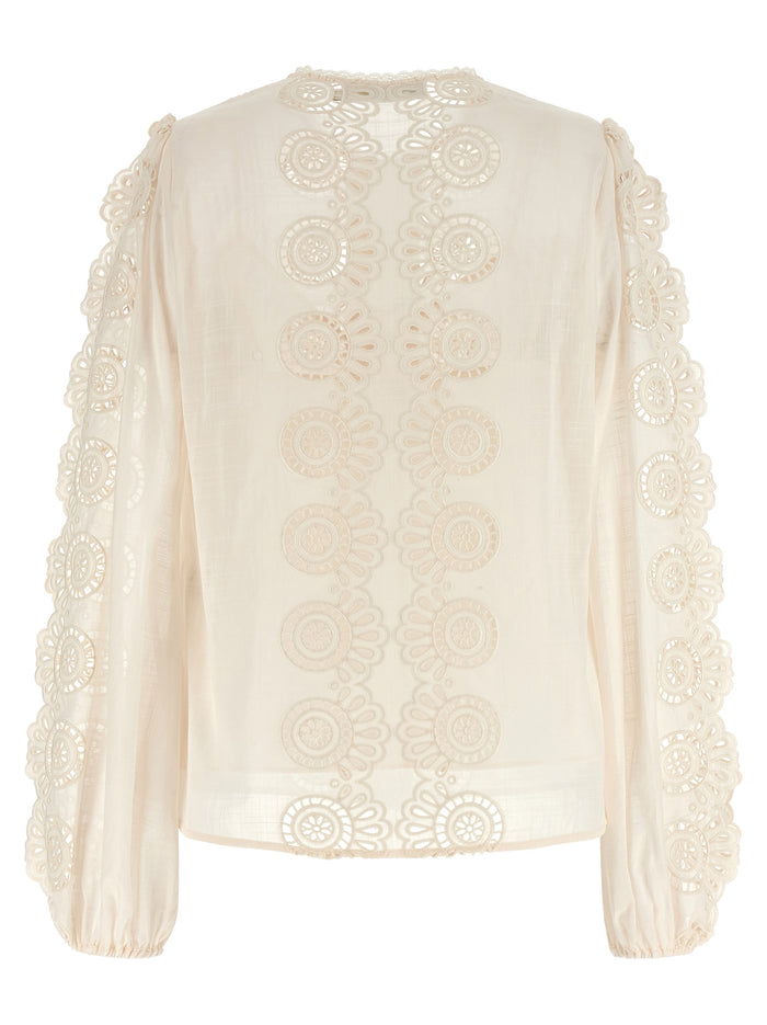 Lucky embroidered blouse White Cotton Shirt