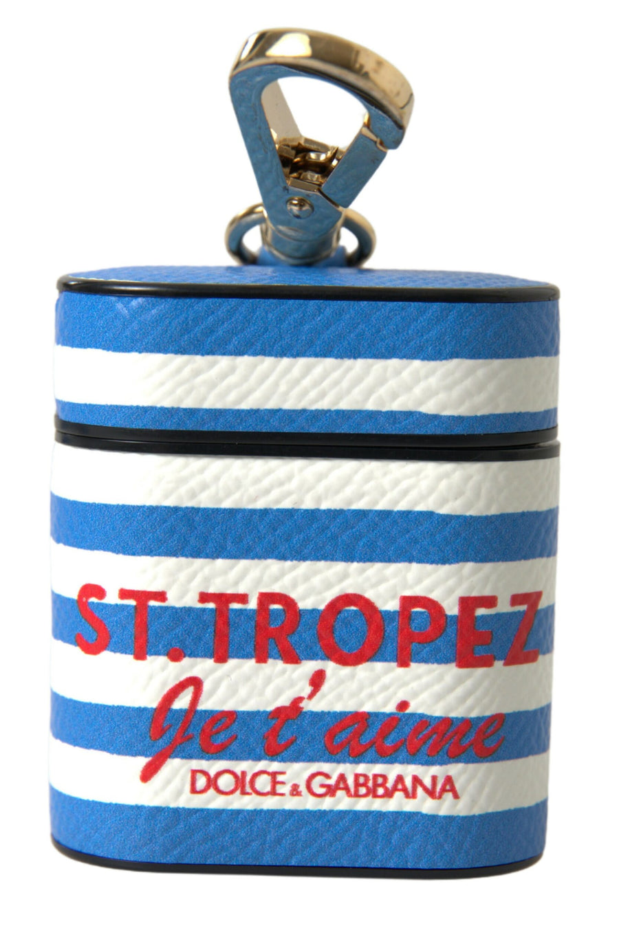 Blue Stripe Dauphine Leather Logo Print Airpod Case Accessory