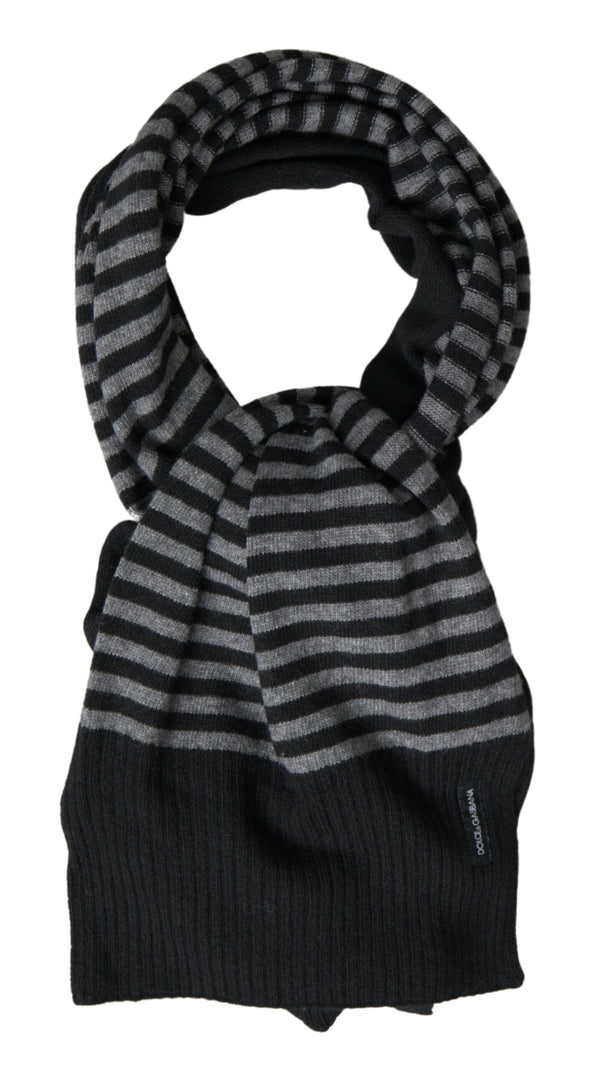 Black Gray Stripe Wool Neck Wrap Shawl Scarf And Viscose Nylon Cashmere