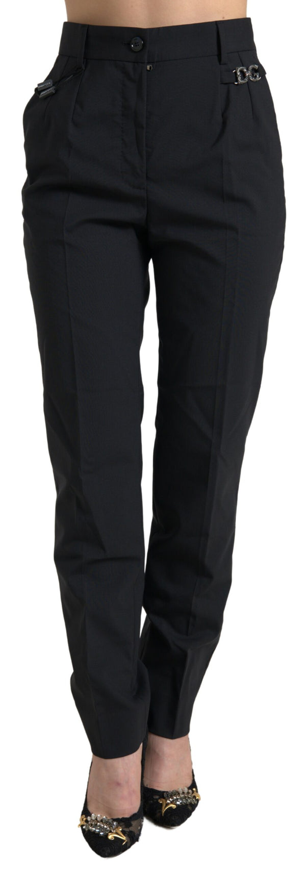 Black Wool High Waist Tapered Pants Virgin Elastane