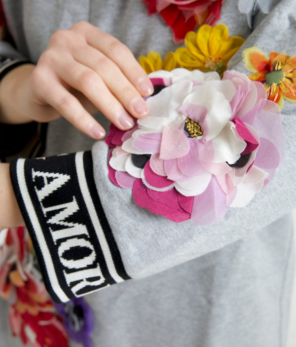 Gray Dg Amore Queen Floral Pullover Sweater Cotton Clothing
