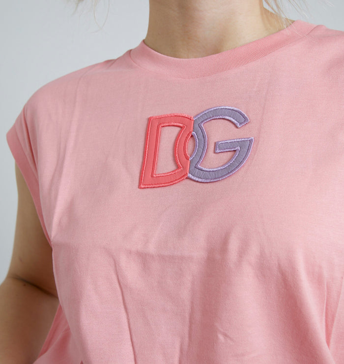 Pink Cotton Dg Logo Crew Neck Tank T-Shirt
