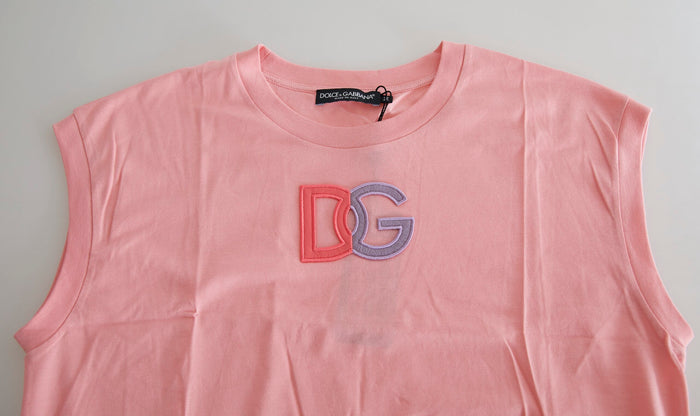 Pink Cotton Dg Logo Crew Neck Tank T-Shirt