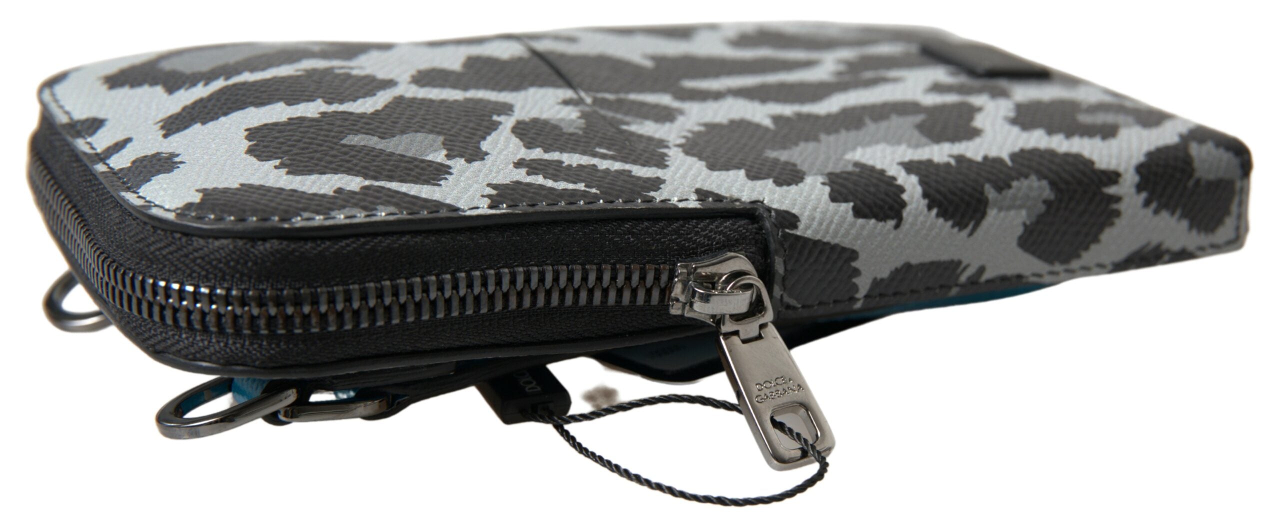 Gray Leopard Leather Men Purse Crossbody Sling Phone Bag Patterned