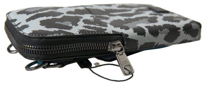 Gray Leopard Leather Men Purse Crossbody Sling Phone Bag Patterned