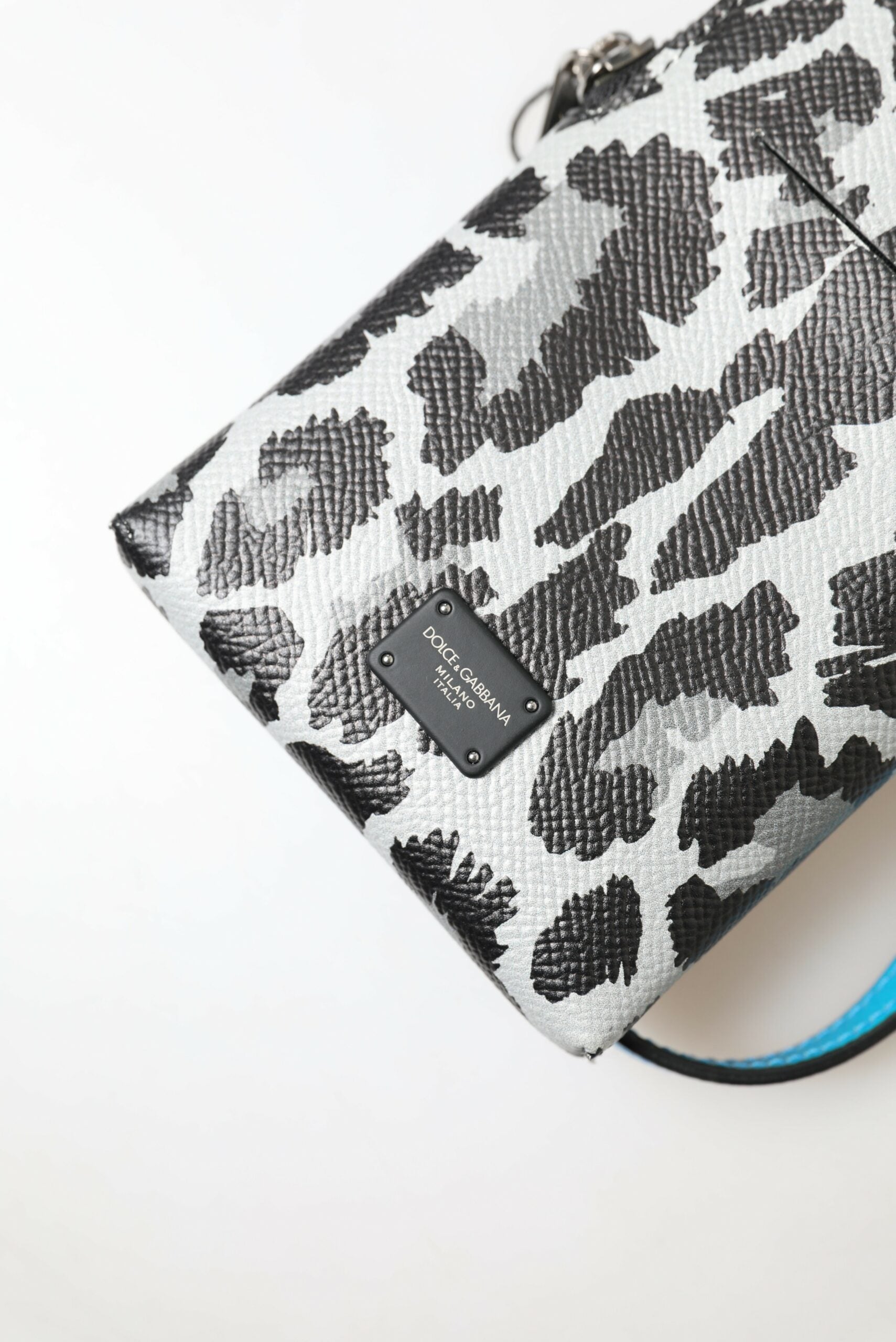 Gray Leopard Leather Men Purse Crossbody Sling Phone Bag Patterned