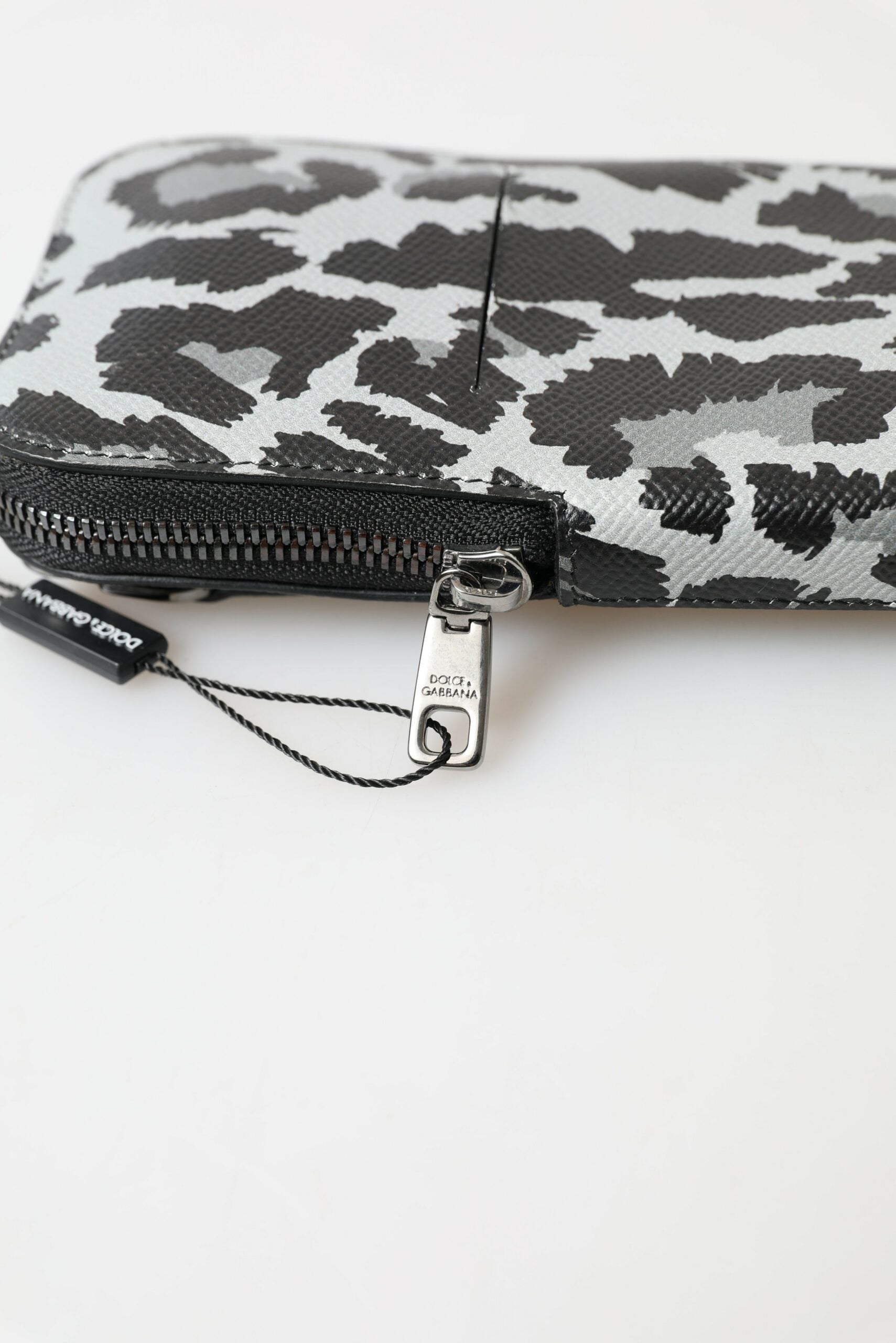 Gray Leopard Leather Men Purse Crossbody Sling Phone Bag Patterned