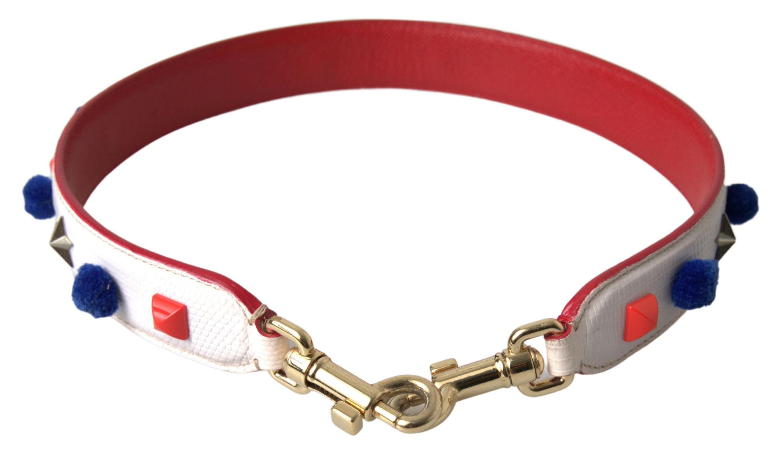 White Leather Studded Bag Shoulder Strap And Red