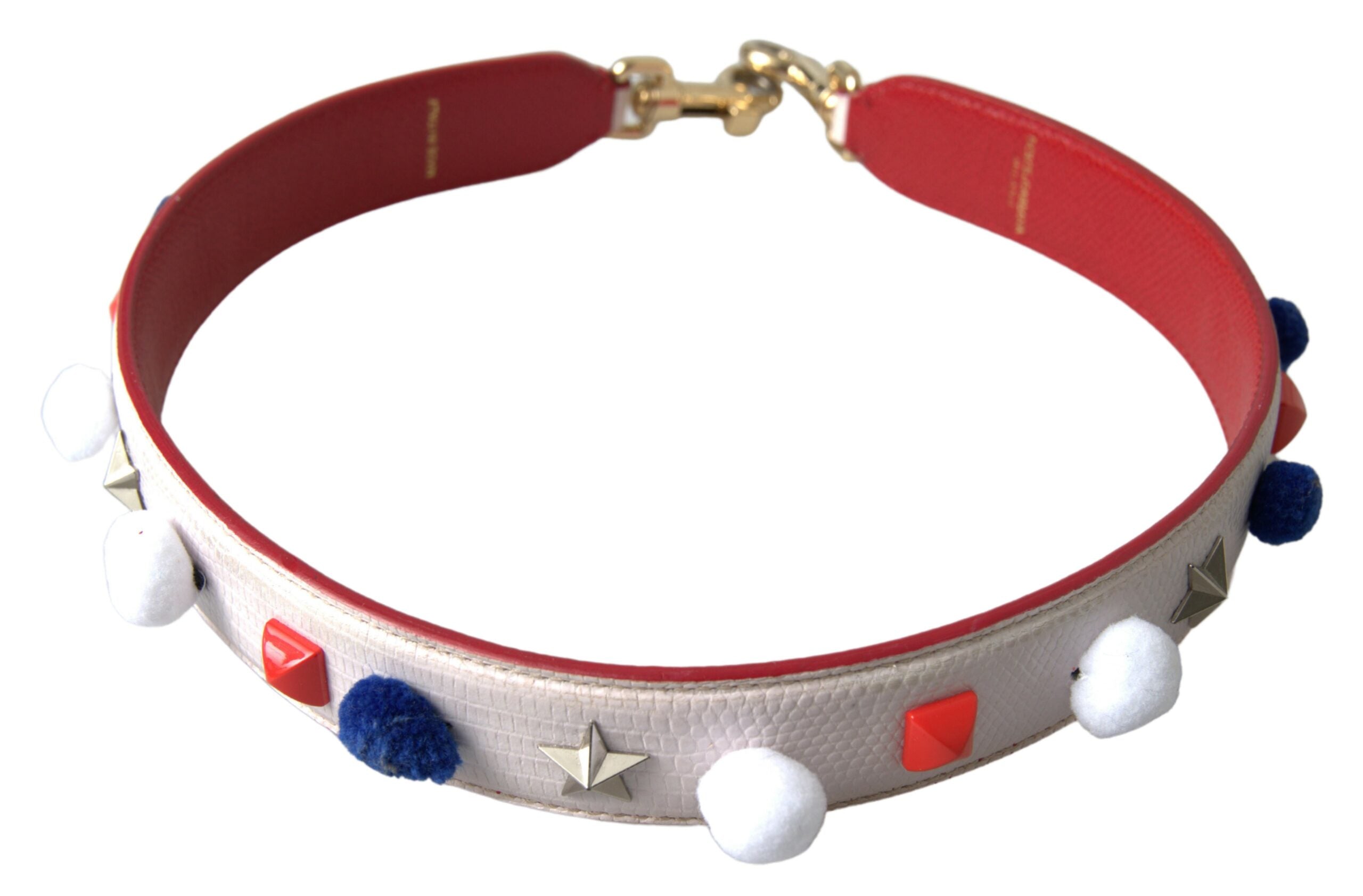 White Leather Studded Bag Shoulder Strap And Red