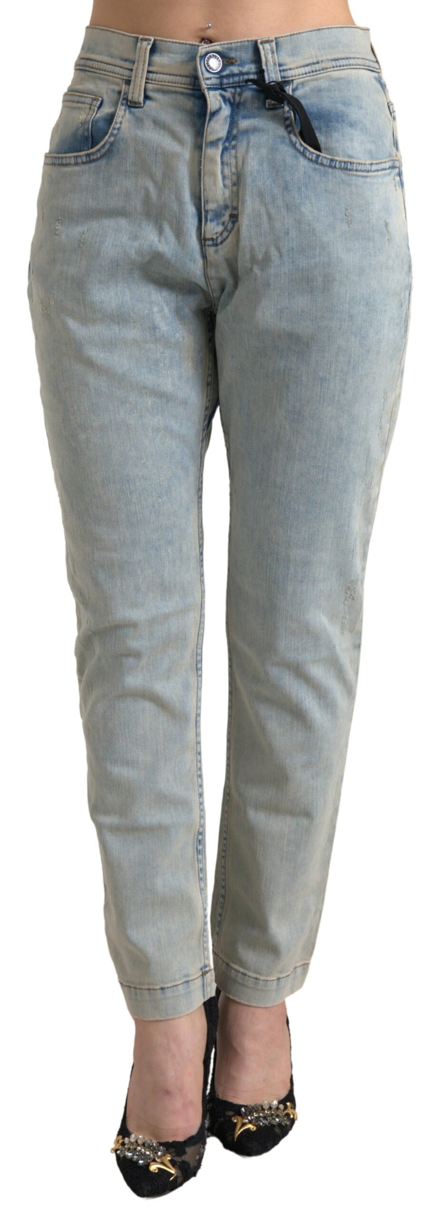 Blue Washed Cotton Mid Waist Skinny Jeans Elastane Clothing