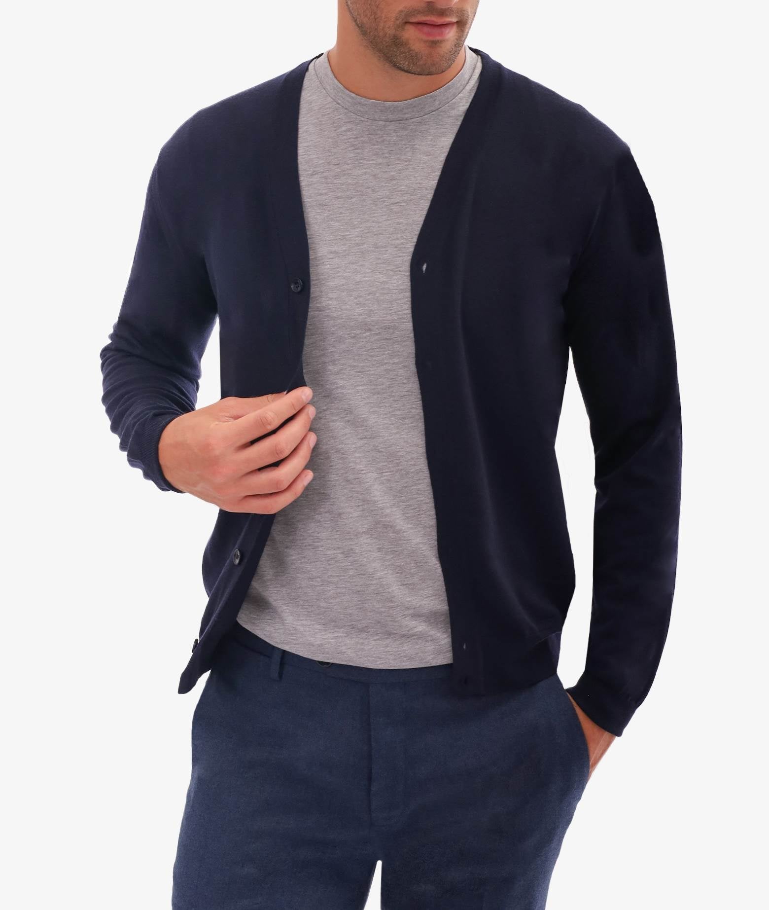 Merino Wool Cardigan Navy Basic Light Kintwear