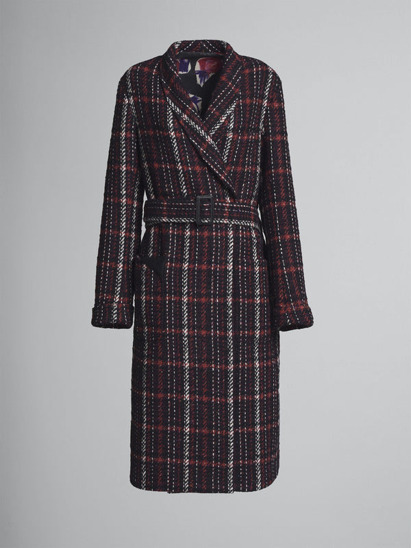 Marni Womens Plaid Belted Long Coat Red Clothing
