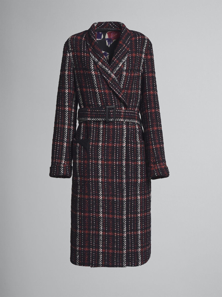 Marni Womens Plaid Belted Long Coat Red Clothing