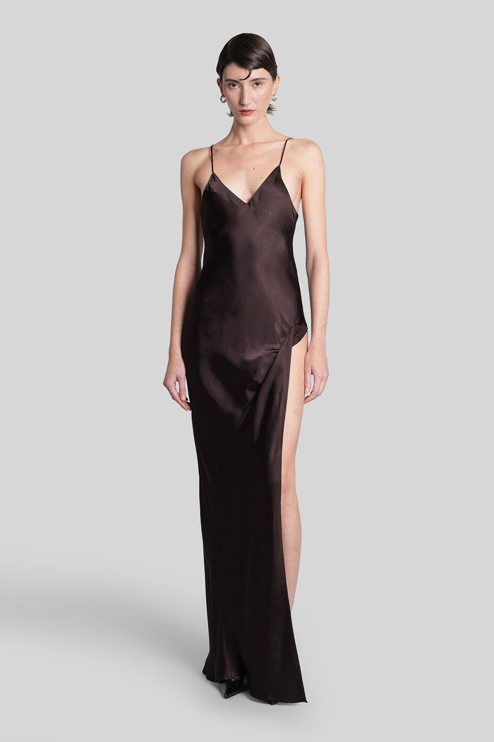 Long dress in brown viscose Abbigliamento