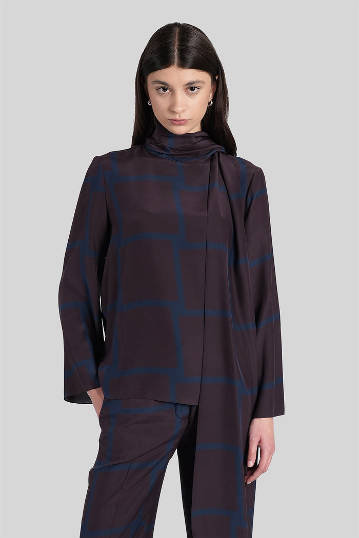 Antonia scarf Blouse in bordeaux silk Abbigliamento