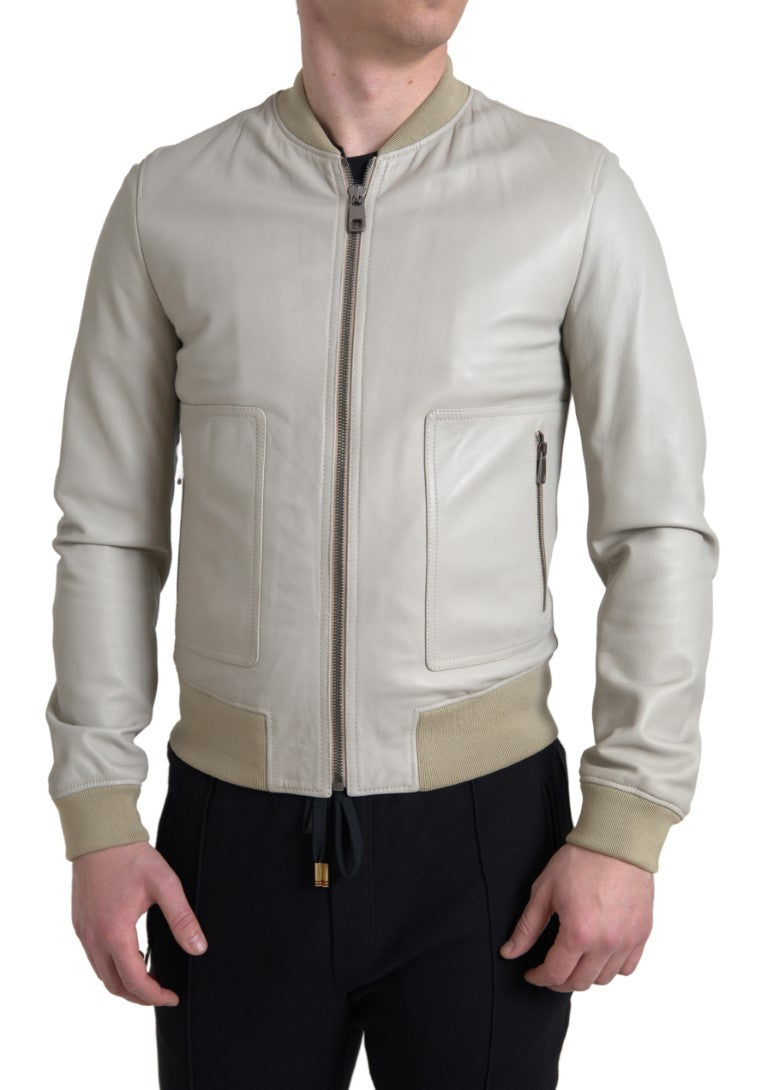 Dolce & Gabbana 100% Leather; Lining: 95% Viscose 5% Leather jacket in cream
