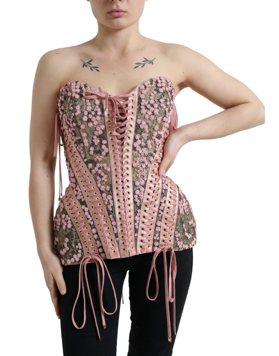 Dolce & Gabbana 80% Nylon 20% Silk bustier corset top in pink