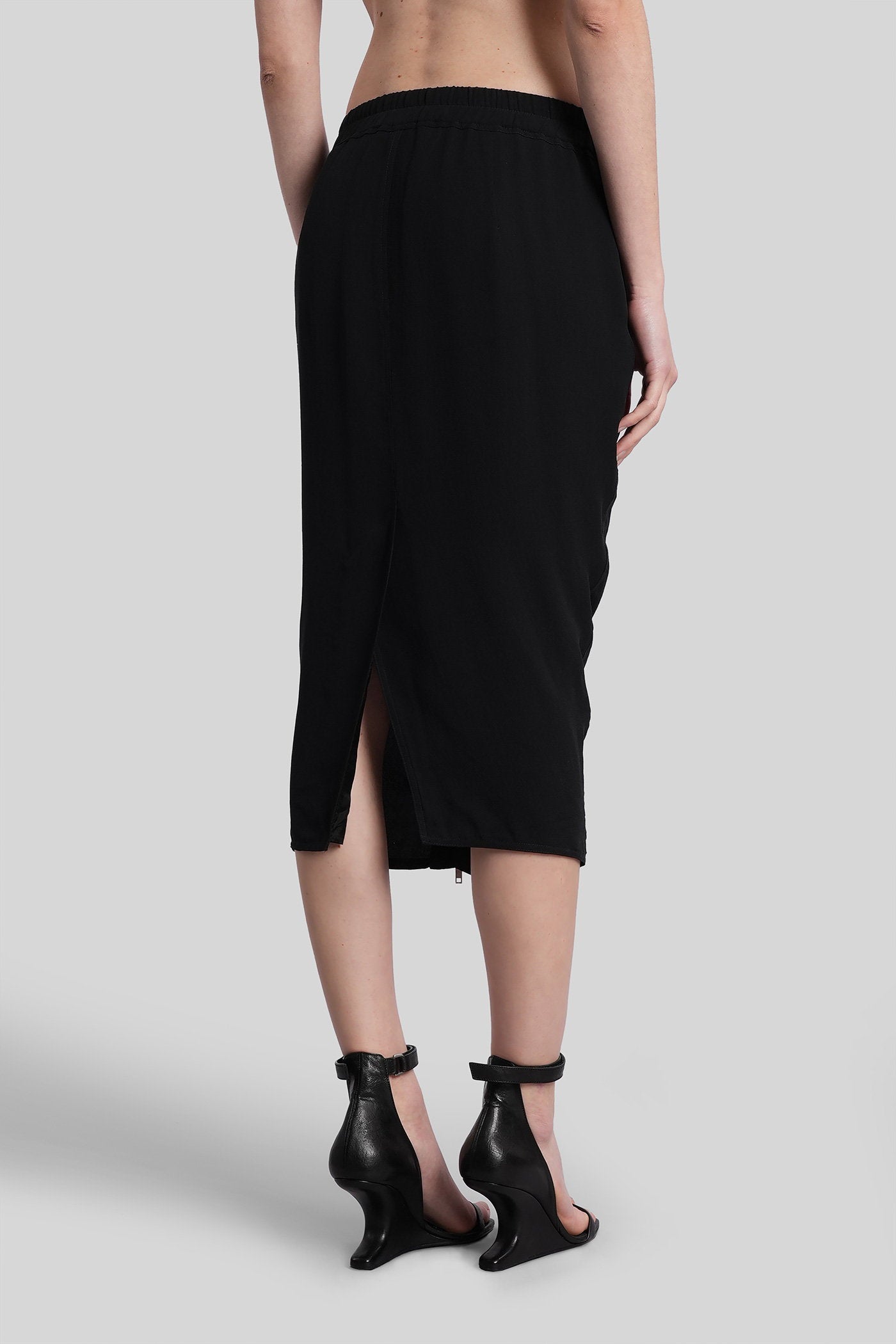 Zipped short pillar Skirt in black silk Abbigliamento